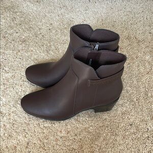 Clarks Brown Ankle Booties with Rounded Toe